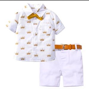 Toddler Kids boys cotton short sleeve shirt short pants bow tie and belt set